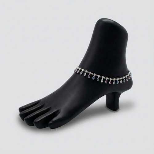 Multi-Color-Stone-Drops-Silver-Anklet