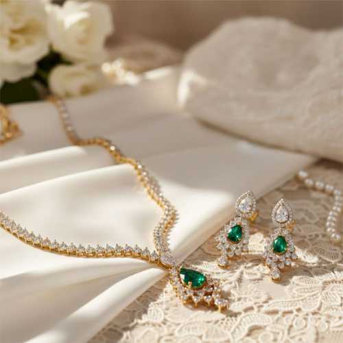 Classic-Silver-Emerald-Triangle-Necklace-Set
